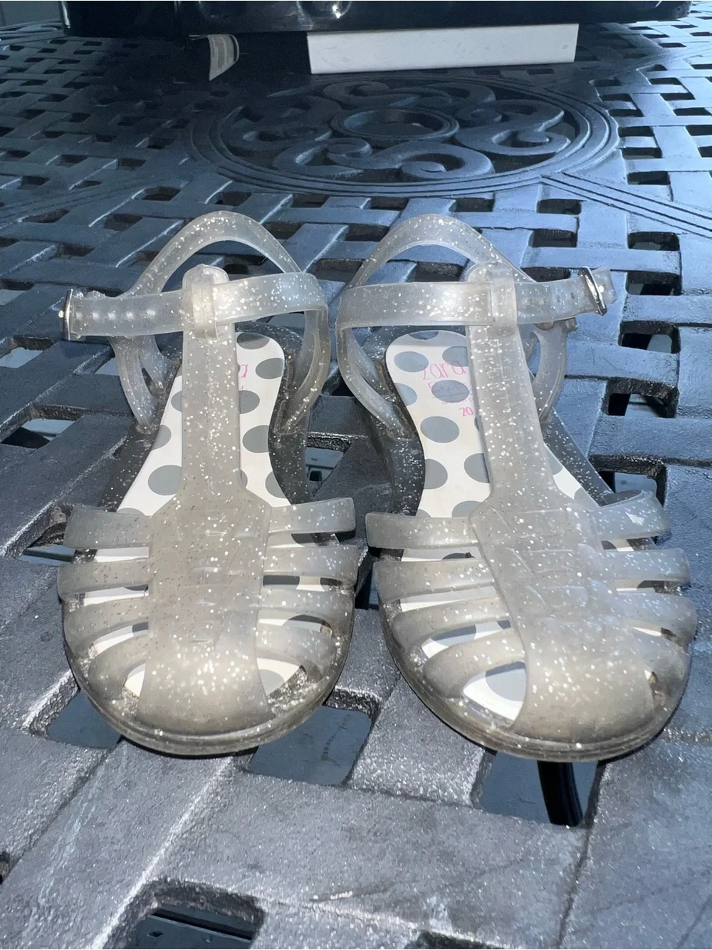 Zara Baby Silver Clear Glitter Jelly Sandals Sz 4-4.5